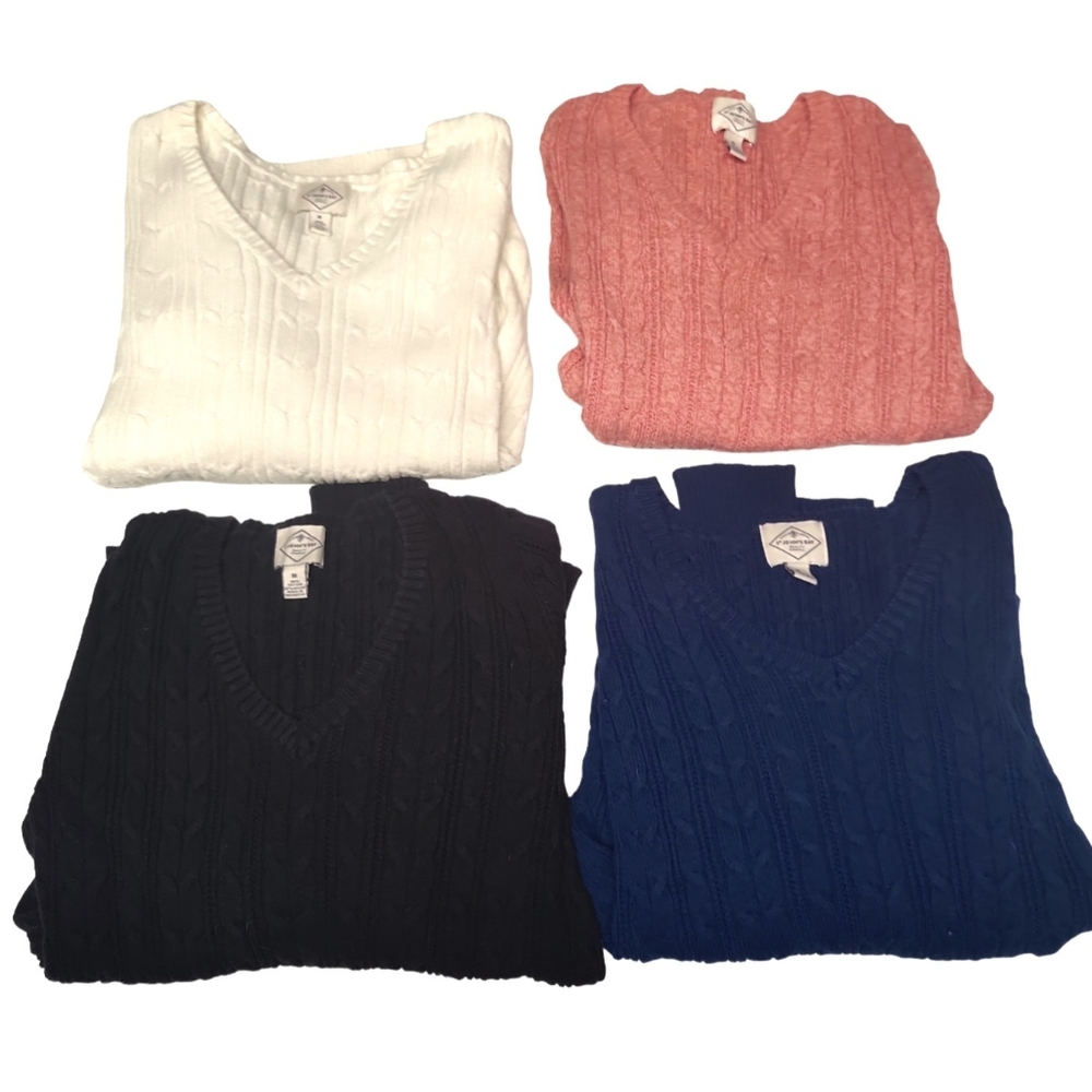 lot of 4 ST. JOHNS BAY  V- Neck Cable knit Sweaters Sz.. Medium